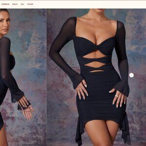Twist Cut Out Long Sleeve Mini Dress in Midnight Black